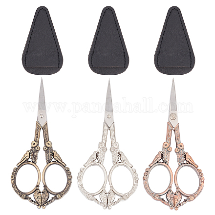 UNICRAFTALE 3Pcs 3 Colors Stainless Steel Sewing Embroidery Scissors Retro-style Bird Scissors with Alloy Handle and 3Pcs Leather Protective Covers Sharp Detail Shears SENE-UN0001-01-1