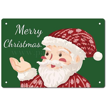 ブリキ看板ポスター  水平  家の壁の装飾のため  単語メリークリスマスと四角形  サンタクロース  200x300x0.5mm AJEW-WH0157-437-1