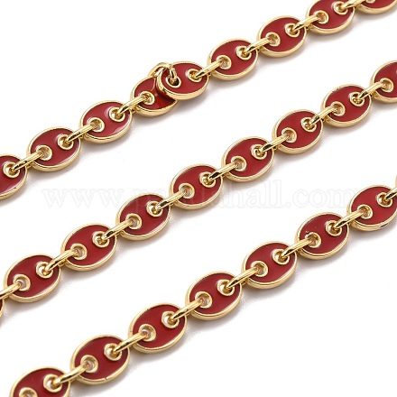 Golden Plated Alloy Enameled Coffee Bean Links Chains LCHA-H004-01G-D-1