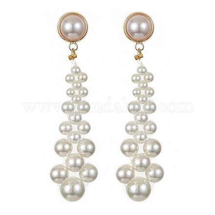 Orecchini pendenti a bottone con perle di conchiglia e perline a goccia EJEW-TA00241-1