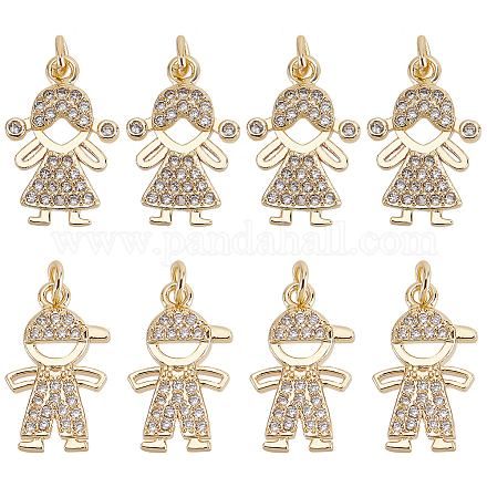 DICOSMETIC 12Pcs 2 Styles Little Girl or Boy Charms Golden Brass Cubic Zirconia Charms Human Dangle Charms with Large Hole Rings for DIY Necklace Bracelet Jewelry Making KK-DC0001-86-1