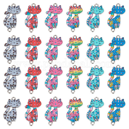 SUNNYCLUE 1 Box 30Pcs 6 Colors Cat Charm Bulk Cats Charms Pet Link Charm Colorful Cute Flower Charm Animal Connector Charms for jewellery Making Charms DIY Necklace Earrings Bracelet Craft Adult Women ENAM-SC0003-07-1