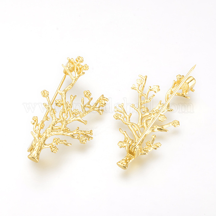 真鍮製ブローチ  梅の花の枝  ゴールドカラー  41.5x21.5mm  ピン：1mm JEWB-Q028-02-1