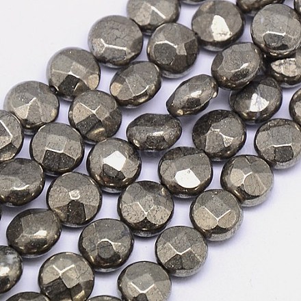 Natural Pyrite Beads Strands G-L033-8X6mm-02-1