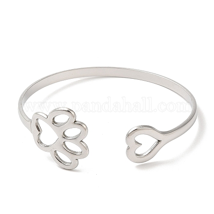 Bracelets manchette en acier inoxydable avec empreinte de patte de chien creuse et coeur 304 pour femmes BJEW-L682-015P-1