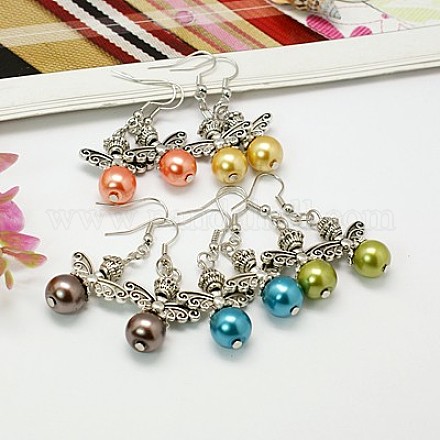 Trendy Glass Pearl Fairy Dangle Earrings EJEW-JE00421-1