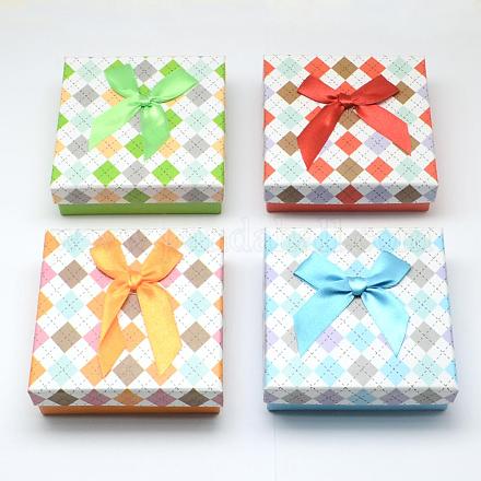 Square with Checkered Pattern Cardboard Jewelry Boxes CBOX-Q034-21-1