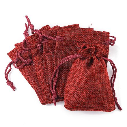 黄麻布ラッピングポーチ巾着袋  暗赤色  9x7cm ABAG-Q050-7x9-06-1