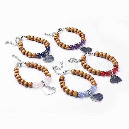 Wood Beads Charm Bracelets BJEW-JB02773-1