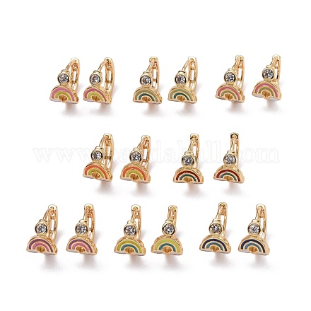 Rainbow Sparkling Cubic Zirconia Hoop Earrings for Girl Women EJEW-H126-27G-1