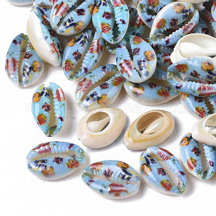 Printed Natural Cowrie Shell Beads X-SSHEL-R047-01-C01-1