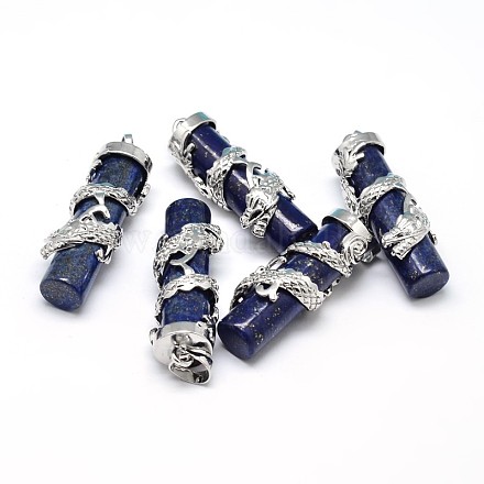 Column with Dragon Platinum Plated Brass Dyed Natural Lapis Lazuli Pendants G-F228-23A-RS-1