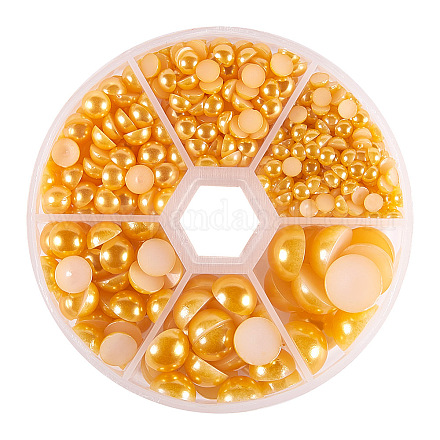 Pandahall elite 1 caja media vara de oro perla de imitación abs acrílico cúpula cabujones SACR-PH0001-32-1