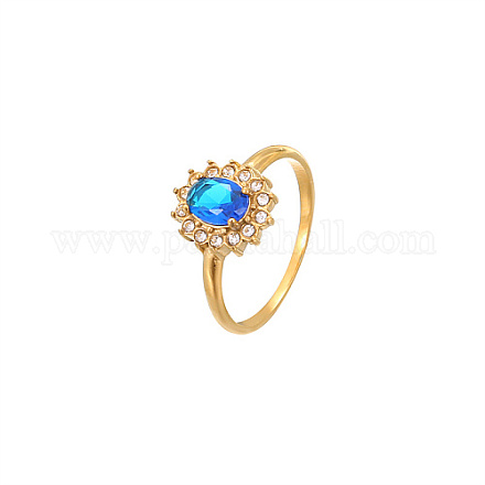 キュービックジルコニアオーバル指輪  ゴールドのステンレス鋼の指輪  ブルー  usサイズ7（17.3mm） RB6743-2-1