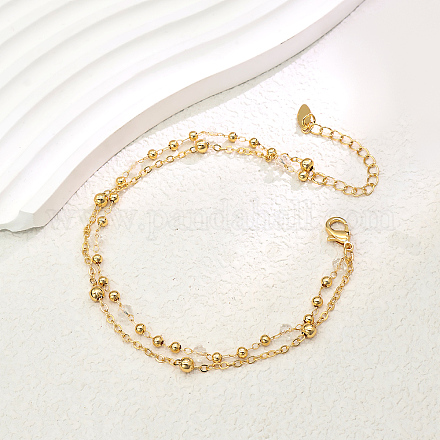 Модные двухслойные регулируемые женские браслеты на щиколотку из латуни и граненого стекла в винтажном стиле FX2573-2-1