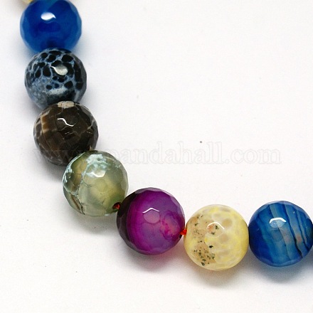 Natural Agate Gemstone Faceted Round Bead Strands G-I118-01-1