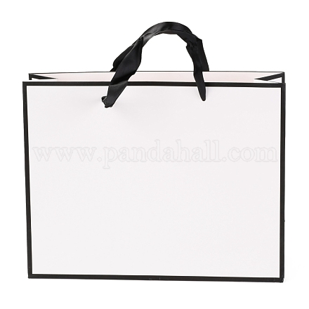 長方形の紙袋  ハンドル付き  ギフトバッグやショッピングバッグ用  ホワイト  21x27x0.6cm CARB-F007-02B-01-1