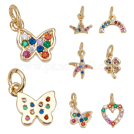 SUNNYCLUE 12Pcs 6 Styles Brass Micro Pave Colorful Cubic Zirconia Charms ZIRC-SC0001-08G-1