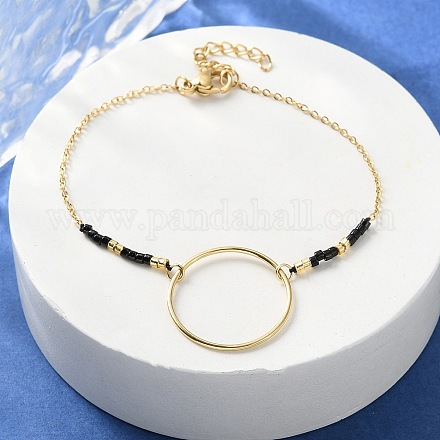 Браслеты из стеклянных бусин из нержавеющей стали 304 BJEW-A036-18G-1