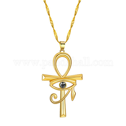 Ankh-Kreuz mit Auge des Horus-Strass-Anhänger-Halskette RELI-PW0001-021G-1