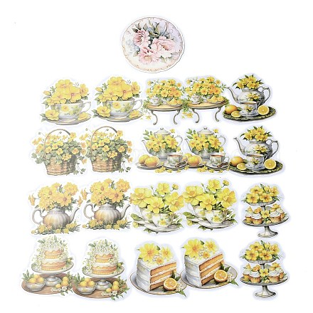 20 Uds. Taza de té de flores románticas y maceta pegatinas decorativas autoadhesivas de pvc impermeables STIC-P007-A06-1