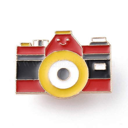 カメラエナメルピン  バックパック服用のライトゴールド合金バッジ  レッド  21x28x2mm  ピン：1mm ENAM-K021-06A-1