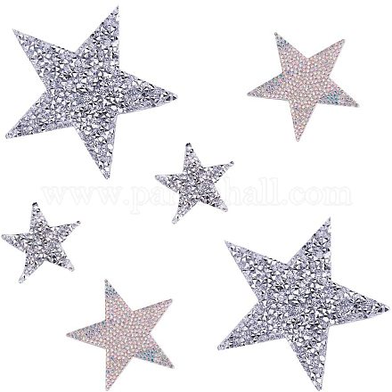 PandaHall Elite 6 pcs 3 Sizes Star Crystal Glitter Rhinestone Stickers Iron on Stickers Bling Star Patches for Dress Home Decoration PH-RGLA-G013-02-1