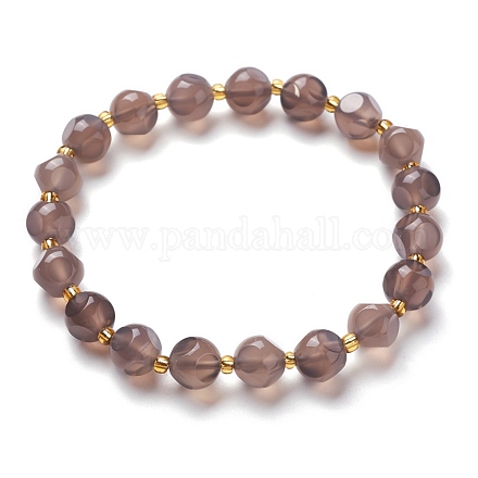 Facettierte natürliche graue Achat-Stretch-Perlen-Armbänder BJEW-H543-A04-1