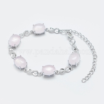 Natural Rose Quartz Link Chain Bracelets BJEW-G595-A07-1