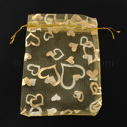 ハートプリントオーガンジーバッグ巾着袋  ギフトバッグ  長方形  ゴールデンロッド  9x7cm OP-R022-7x9-04-1