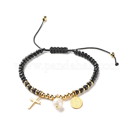 Bracelet de perles tressées en jade de malaisie naturel (teint) et perle pour fille femme BJEW-JB06958-02-1