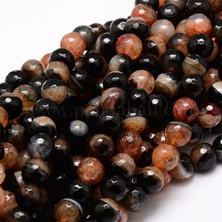 Dyed Natural Agate Faceted Round Beads Strands G-E320D-14mm-08-1