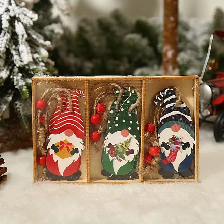 Рождественский деревянный набор гномов с подвеской и украшением XMAS-PW0001-165B-1