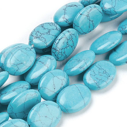 Perles plat ovale pierres précieuses turquoise synthétique de pierre brins G-S113-11-1