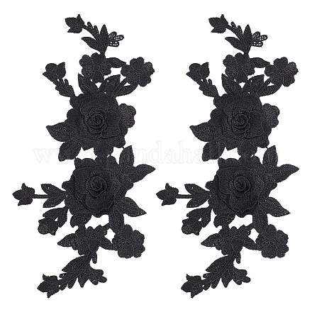 ポリエステル刺繍花飾りアクセサリー  袖口カラー飾り用  ブラック  280x136x3mm PATC-WH0006-08-1