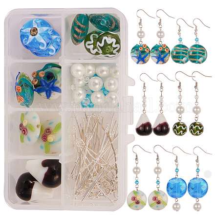 SUNNYCLUE 1 Box DIY 6 Pairs Murano Glass Earrings Millefiori Flower Lampwork Beads Dangle Drop Earrings for Jewellery Making Kit Applies Beginners Girls Women Adults DIY-SC0005-93-1