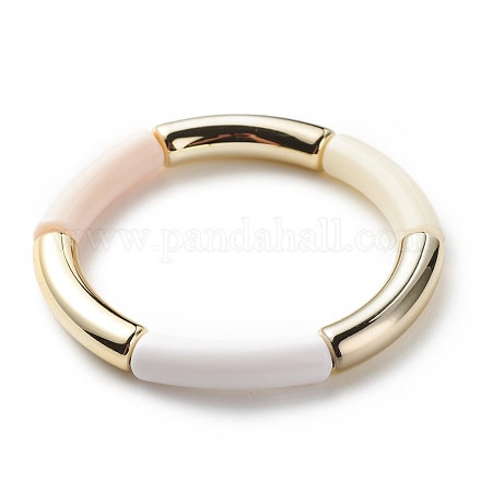 Bracelet extensible perlé tube incurvé acrylique pour femme BJEW-JB08438-03-1