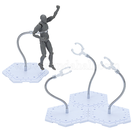 Собранные шестигранные пластиковые стенды для демонстрации фигурок с регулируемым опорным рычагом из сплава ODIS-WH0080-11A-1