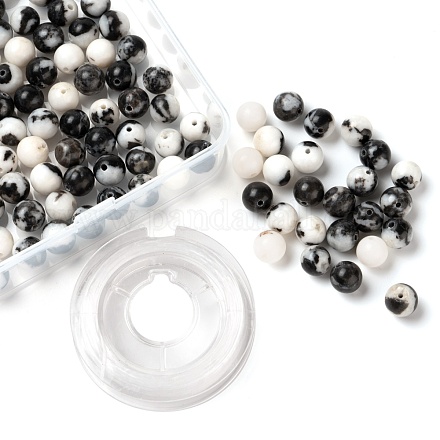 100 pièces 8mm perles rondes en jaspe zébré naturel DIY-LS0002-61-1