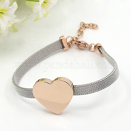 Cadeau pour petite amie valentines femmes 304 bracelets de maille en acier inoxydable X-BJEW-J038-47RG-1