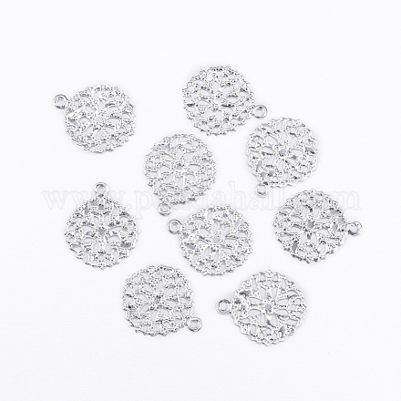 Accessoires breloques plates rondes de fleur en filigrane en laiton X-KK-O015-05S-1