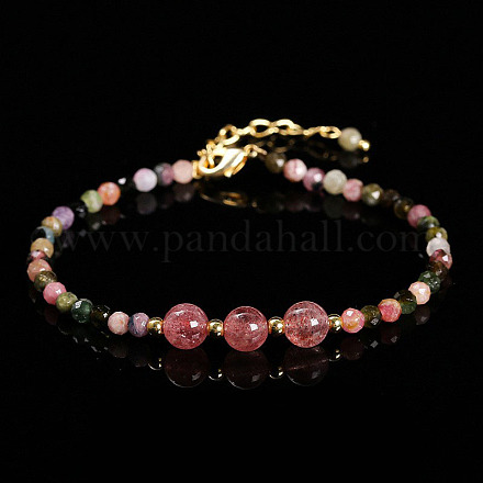 Браслеты из круглых бусин из натурального турмалина и клубничного кварца WG466DA-04-1