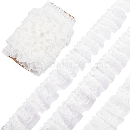 Wholesale GORGECRAFT 11 Yards White Double-Layer Pleated Chiffon Lace Trim  5cm Wide 2-Layer Gathered Ruffle Trim Edging Tulle Trimmings Fabric Ribbon  for Home DIY Sewing Crafts Costume Pillowcase Embellishments 