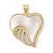 Brass & Shell & Clear Cubic Zirconia Pendants, Heart with Wing, Real 18K Gold Plated, 23.5x22x3mm, Hole: 3.5x4mm