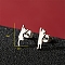 Non-Tarnish Stainless Steel Stud Earrings, Cat Shape Asymmetrical Earrings, Stainless Steel Color, 12x4mm