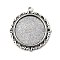 Tibetan Style Alloy Pendant Cabochon Settings, Flat Round, Cadmium Free & Lead Free, Antique Silver, Tray: 25mm, 37x34x2mm, Hole: 2mm
