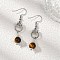Natural Tiger Eye Round Dangle Earrings, with 304 Stainless Steel Earring Hooks, Antique Silver & Platinum, 50.5x10.5mm