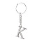 Alloy Keychains, with Split Key Ring, Platinum, Letter K, 90mm, Pendant: 35x24x3.8mm