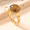 304 Stainless Steel and Natural Tiger Eye Finger Rings, Golden, Oval, US Size 7(17.3mm)