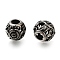 304 Stainless Steel European Beads, Large Hole Beads, Round with Rose, Antique Silver, 10.5x9mm, Hole: 4mm